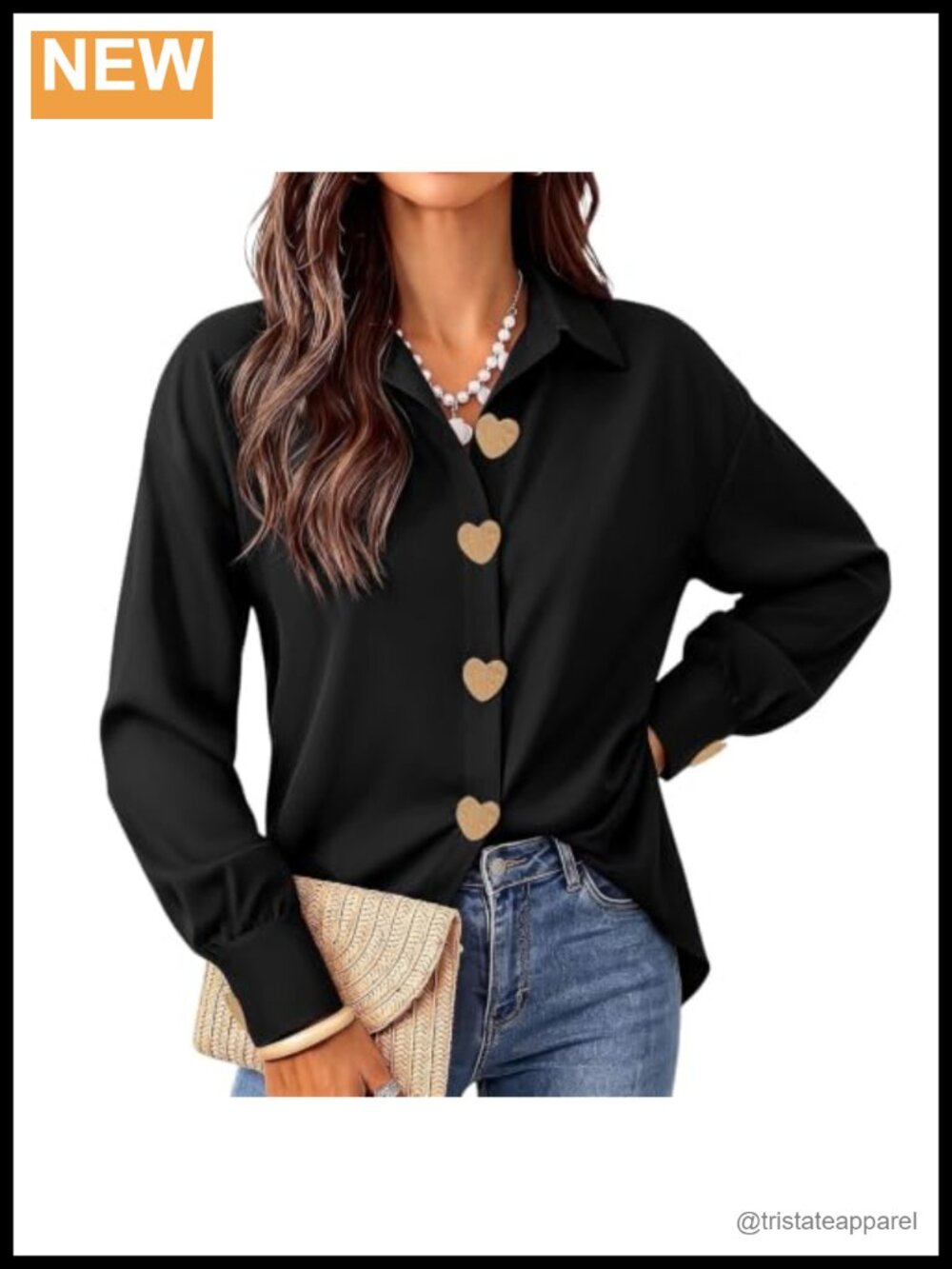 Long Sleeve Button Down Shirt Women Casual V-Neck Blouse Lightweight Work Top